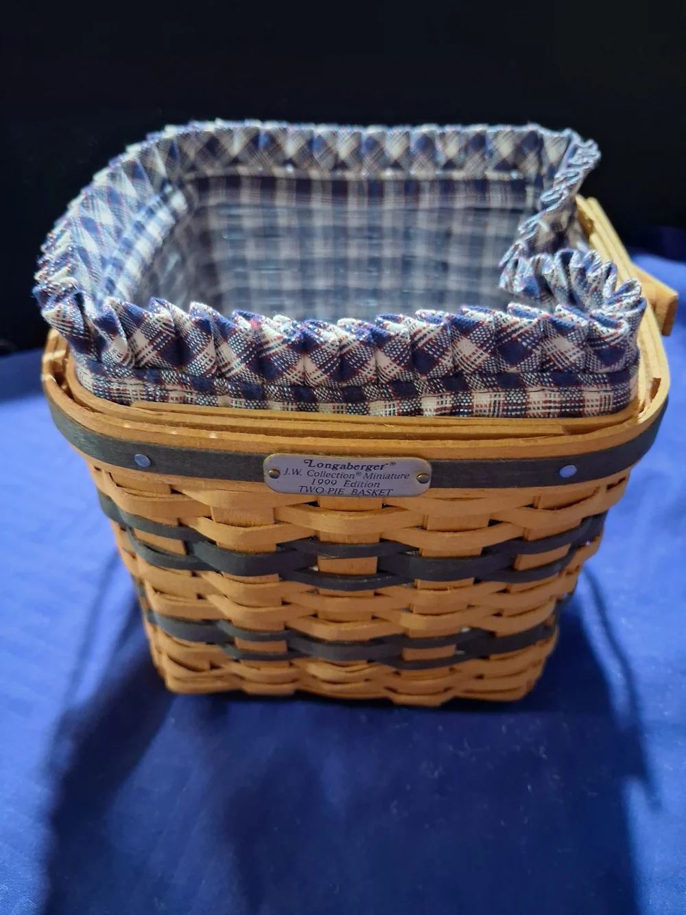 Longaberger Blue Plaid Lined Woven Storage Basket